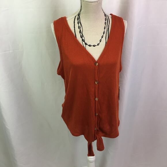 Pink Republic Ribbed Button Down Tank Rust Medium - Picture 13 of 15